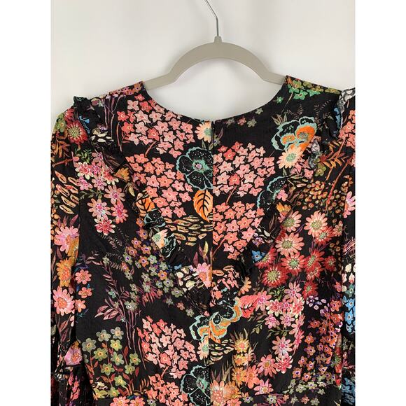 Ted Baker Hendria Ruffle-Trim Mini Dress Womens Size 4 Ted Size 1 Black Floral - Picture 12 of 14